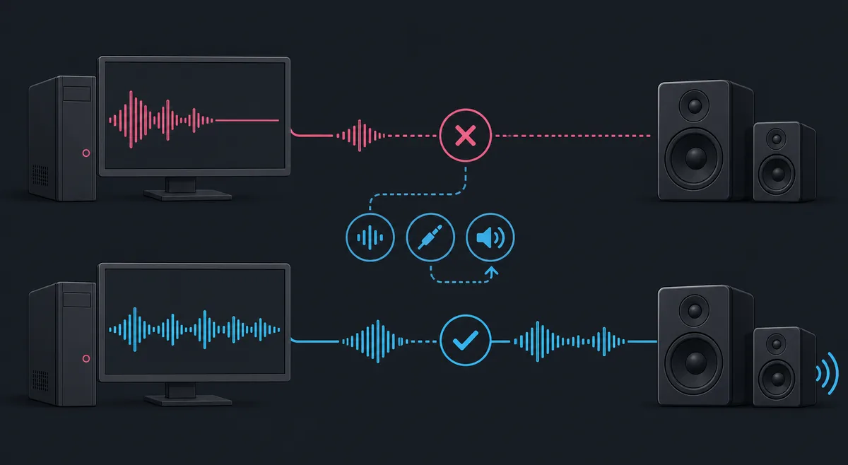 Illustrazione editoriale di una catena audio interrotta e ripristinata